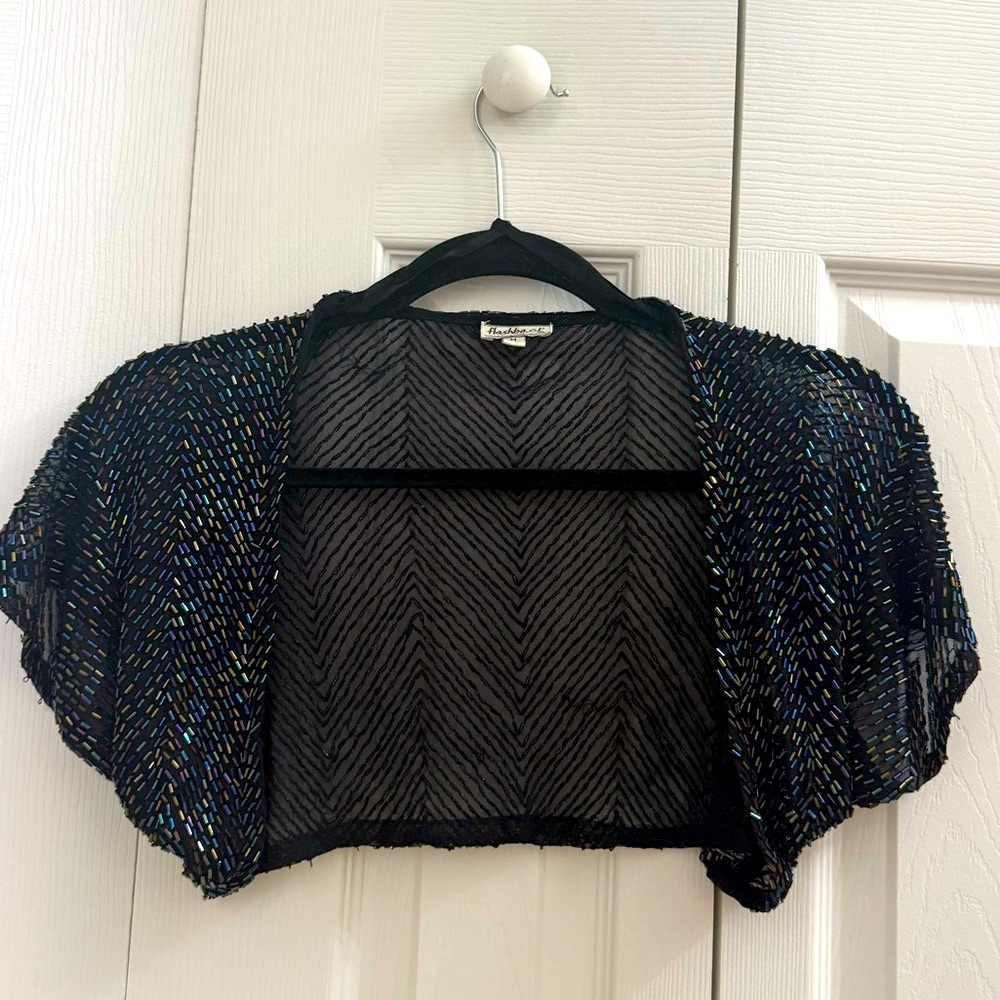 2000s Y2K Flashback Beaded Bolero Shrug Crop Cardigan Iridescent Size Medium
